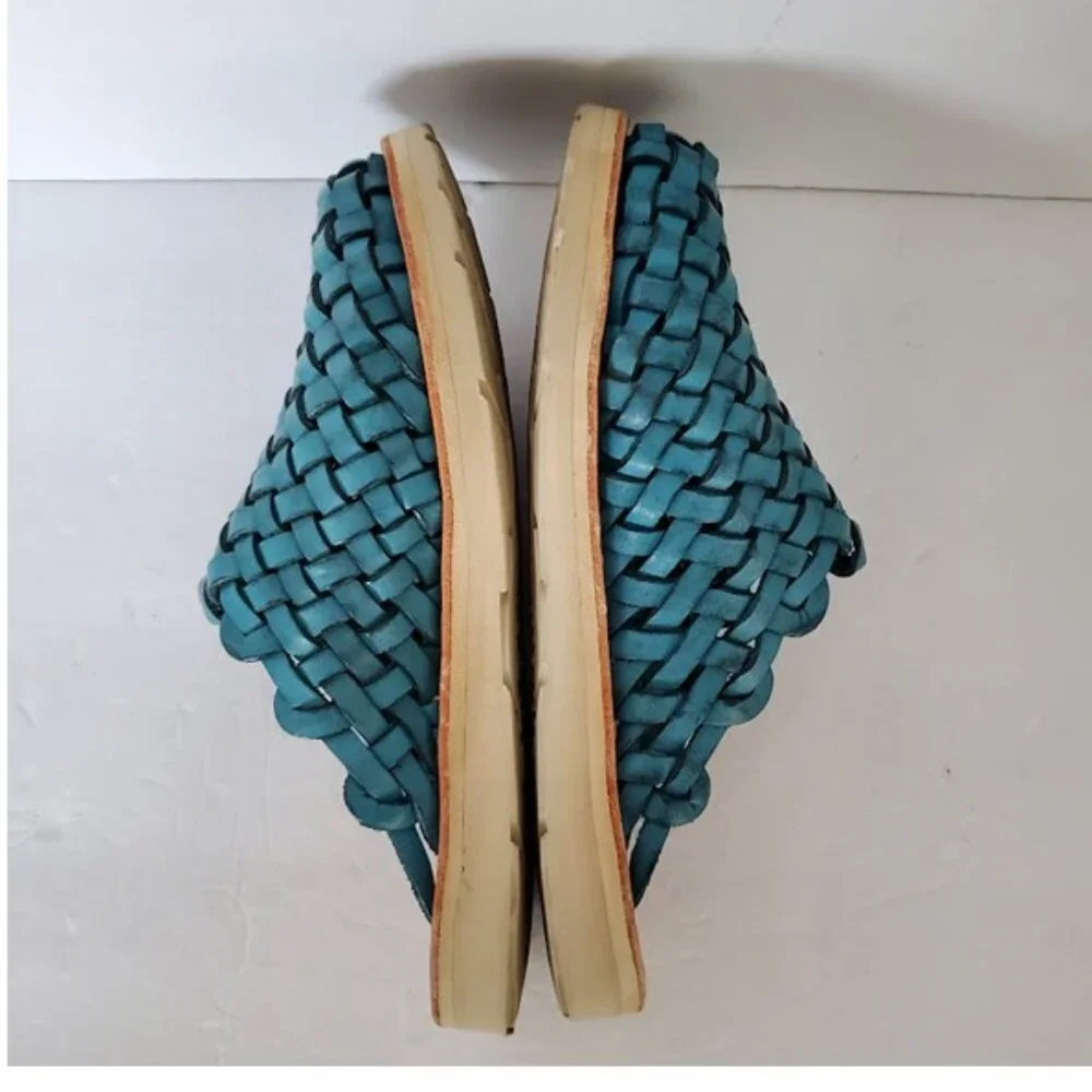 Huarache Mules by Brand X Huaraches Blue Handwoven Leather Size 6 Shoes Sandals - Picture 5 of 12